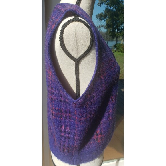 Vintage 90s LizSport Purple Plaid Mohair Button Up Academia Sweater Vest Sz L - Picture 7 of 14